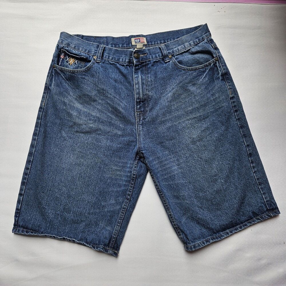 Phat Farm Jean Shorts Mens Size 38 12 inseam Denim Hip Hop Back Pocket Logo